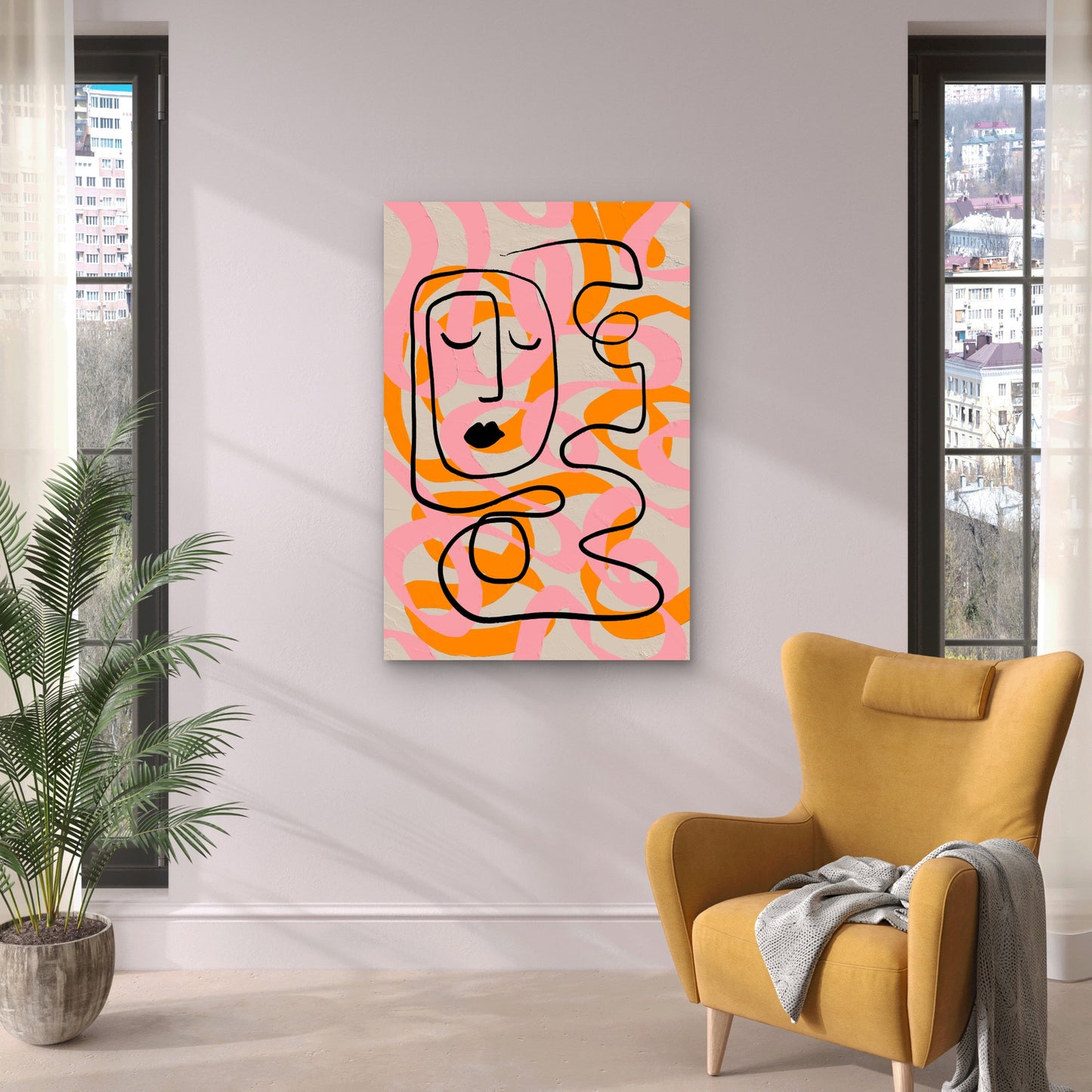 Cubism-Inspired Line Art of Human Face 60x90cm Metal Print Ready to Hang