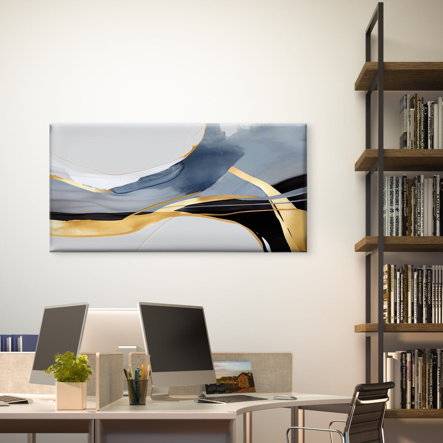 Golden Horizon Abstract Wall Art Canvas Office Home Room Framed 120x60cm