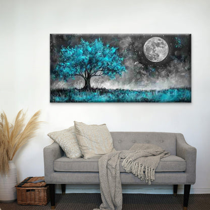 Tree Under The Moonlight Wall Art Canvas Office Home Room Framed 120x60cm - Bella Home Decor
