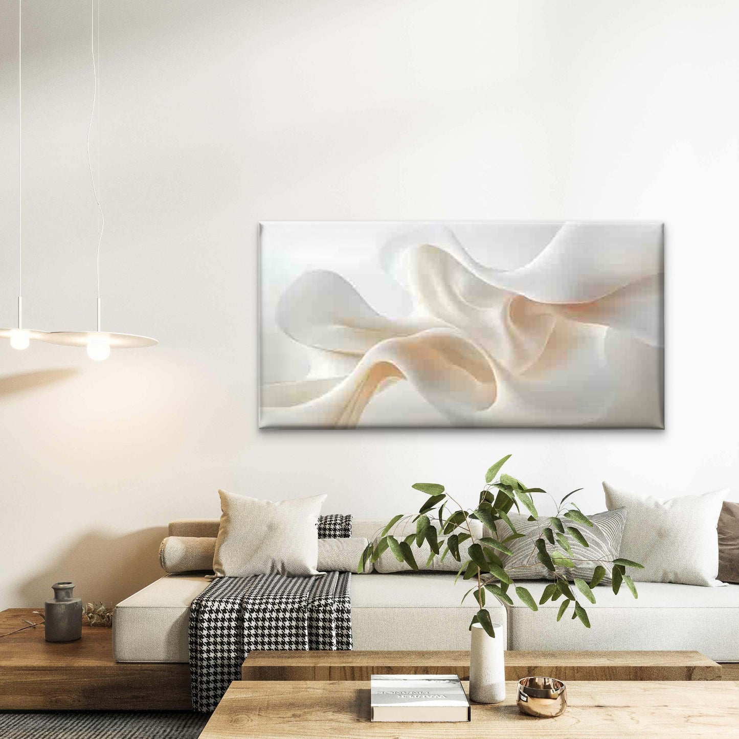 Abstract Flowing White Shapes Wall Art Canvas Office Home Room Framed 120x60cm - Bella Home Decor