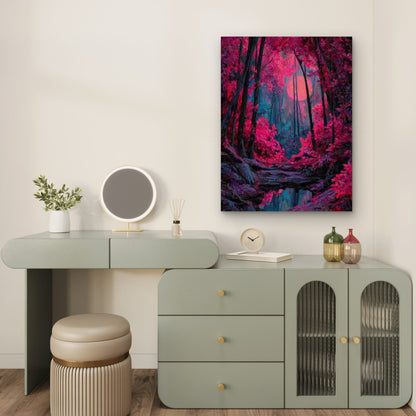 Vibrant Fuchsia Forest with Trippy Colors Metal Print Ready to Hang