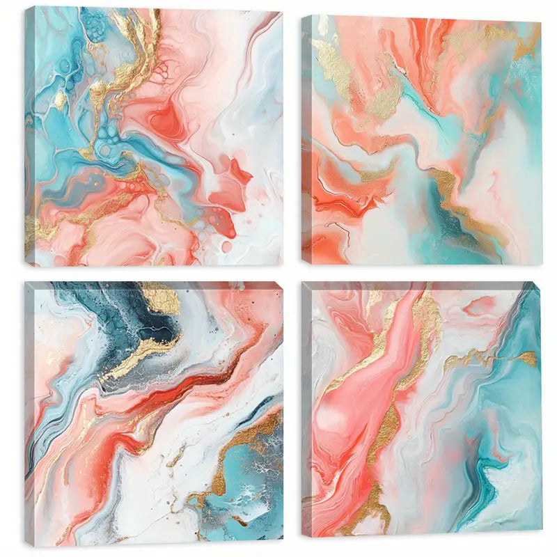 4pcs Gold Accents Simple Colors GAS Wall Art Canvas Framed