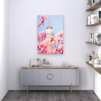 Tokyo Skytree Framed By Cherry Blossoms In Full Bloom 40x60cm Metal Print Ready to Hang