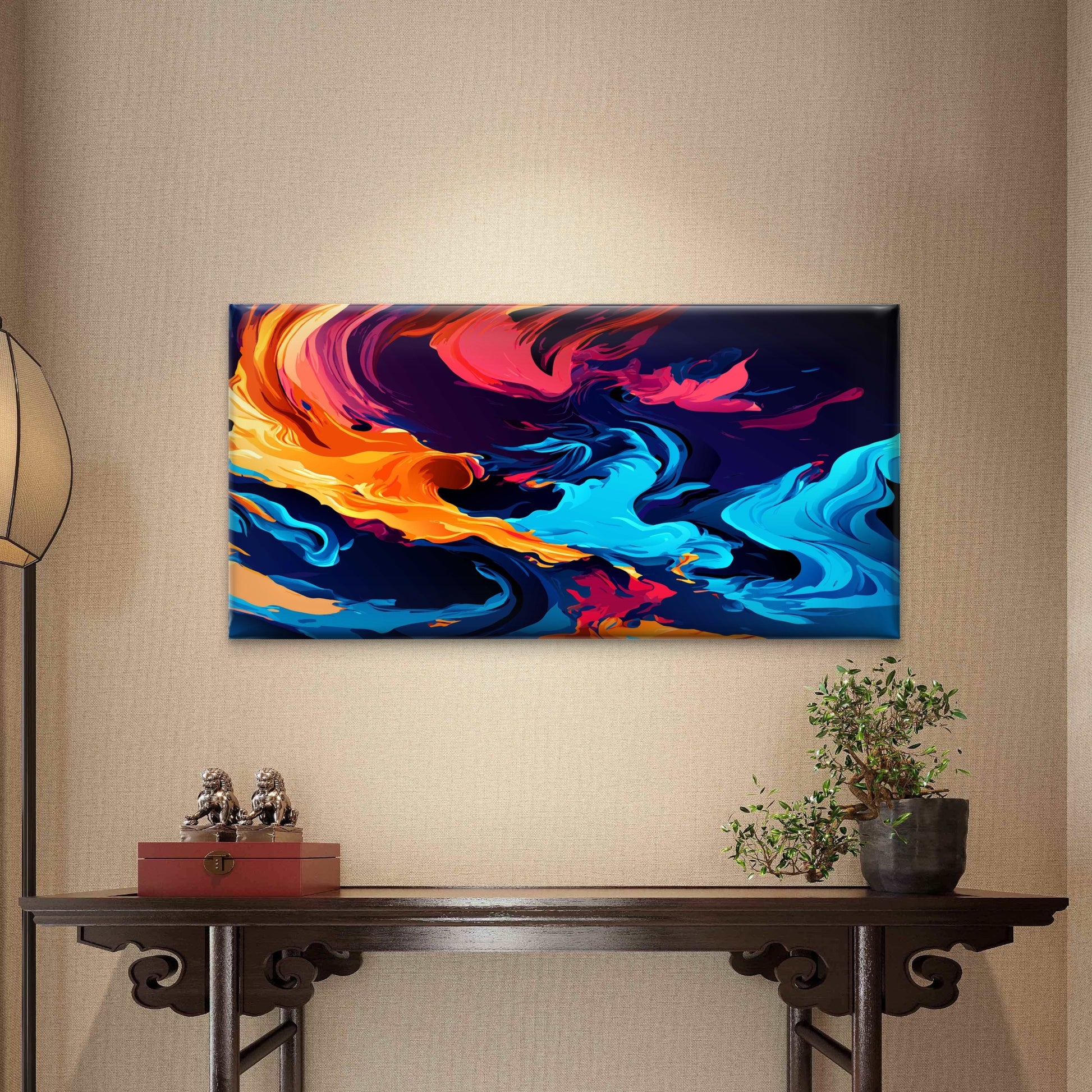 Electric Currents, Neon Dreams Wall Art Canvas Office Home Room Framed 120x60cm - Bella Home Decor