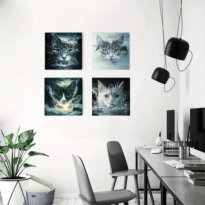 4pcs  Abstract Cat Landscape Rustic Wal SD   Wall Art Canvas Framed