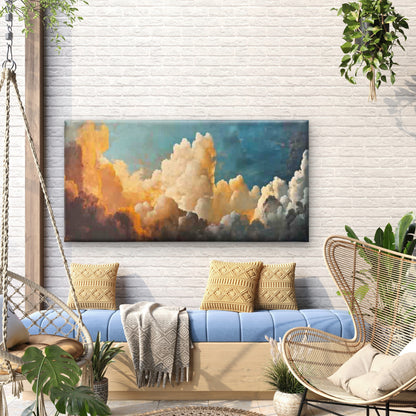 Golden Sunset Clouds Sky Scene Wall Art Canvas Office Home Room Framed 120x60cm - Bella Home Decor