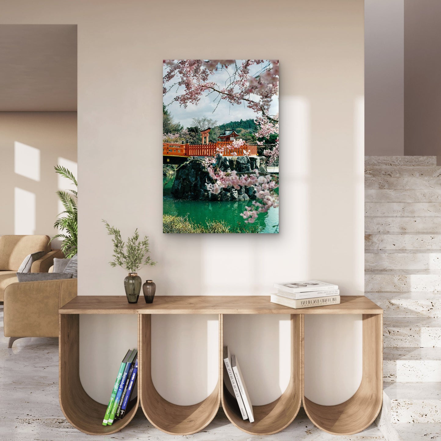 Traditional Japanese Setting During The Cherry Blossom Season 40x60cm Metal Print Ready to Hang