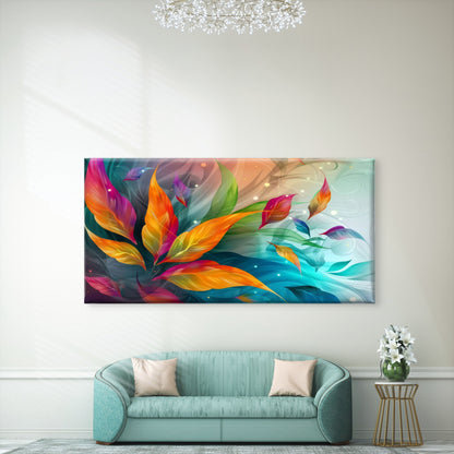 Vibrant Abstract Leaf Artwork Wall Art Canvas Office Home Room Framed 120x60cm