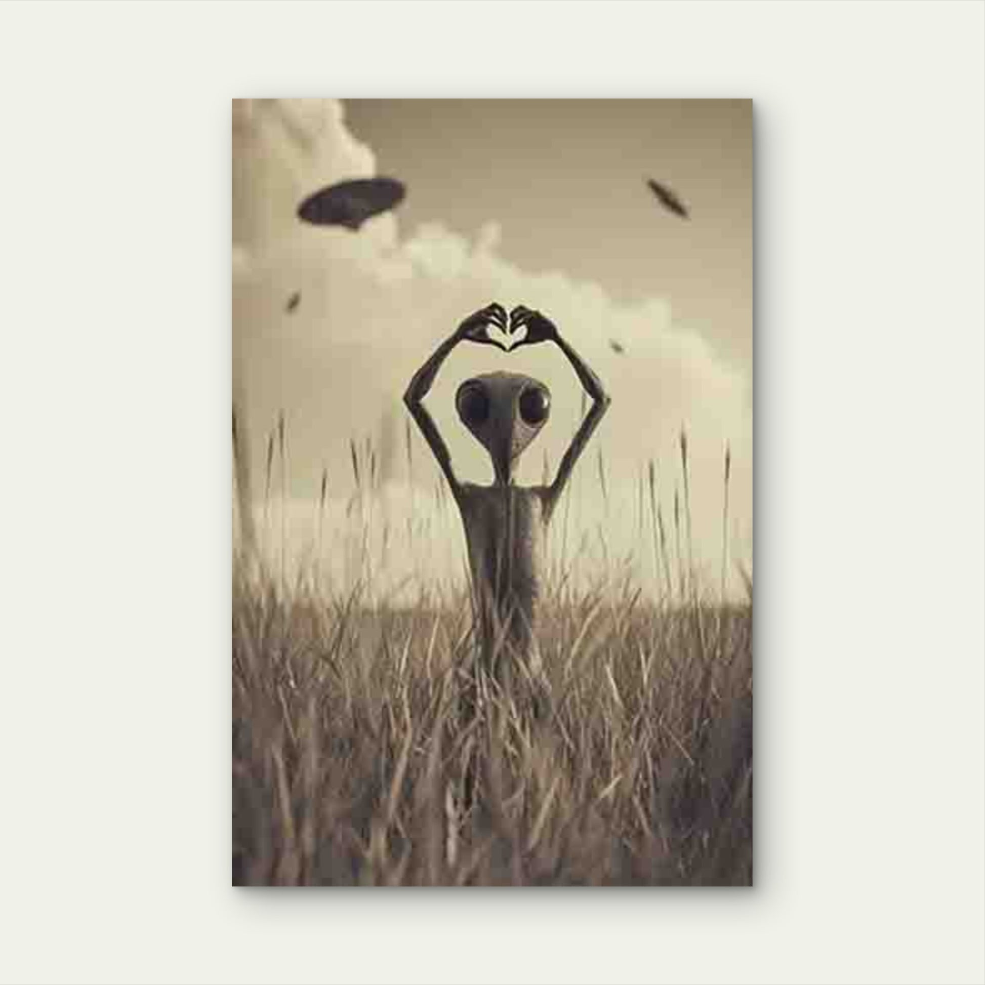 Alien Heart Gesture Metal Print Ready to Hang - Bella Home Decor