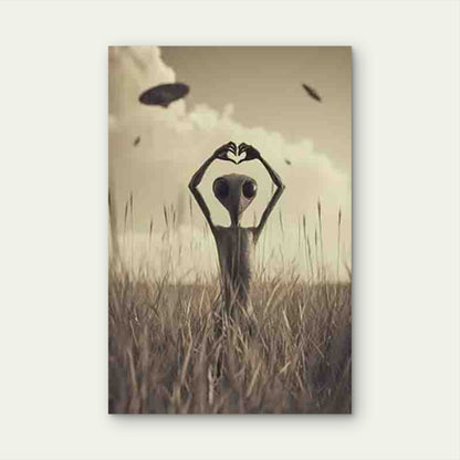 Alien Heart Gesture Metal Print Ready to Hang - Bella Home Decor