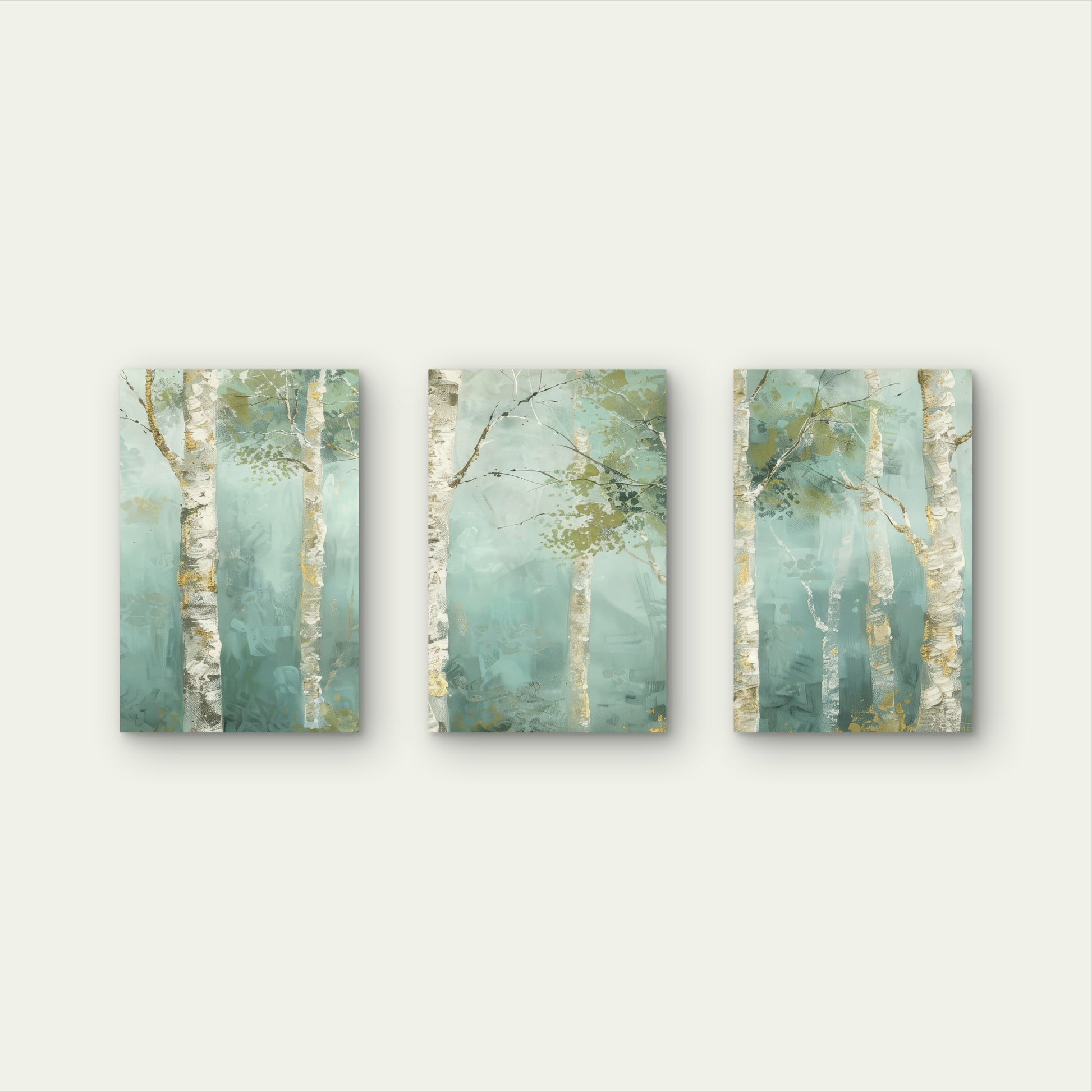 3pcs Misty Birch Tree Sage Green Forest Wall Art Set Canvas Framed 40x60cm - High Quality Print 100% Australian Made Wall Canvas Ready to Hang