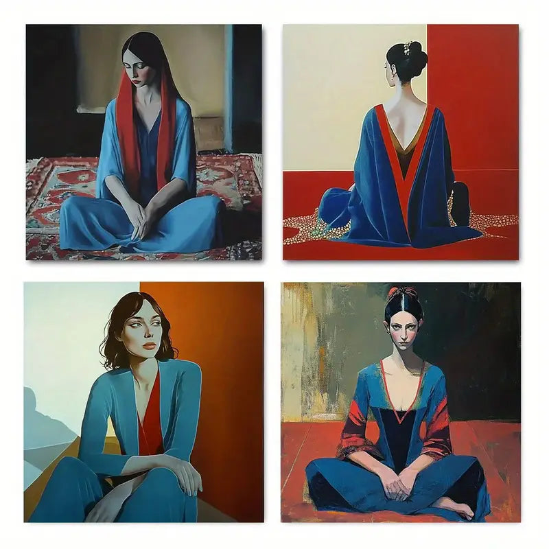 4pcs Woman Yoga Wall Art Canvas Framed
