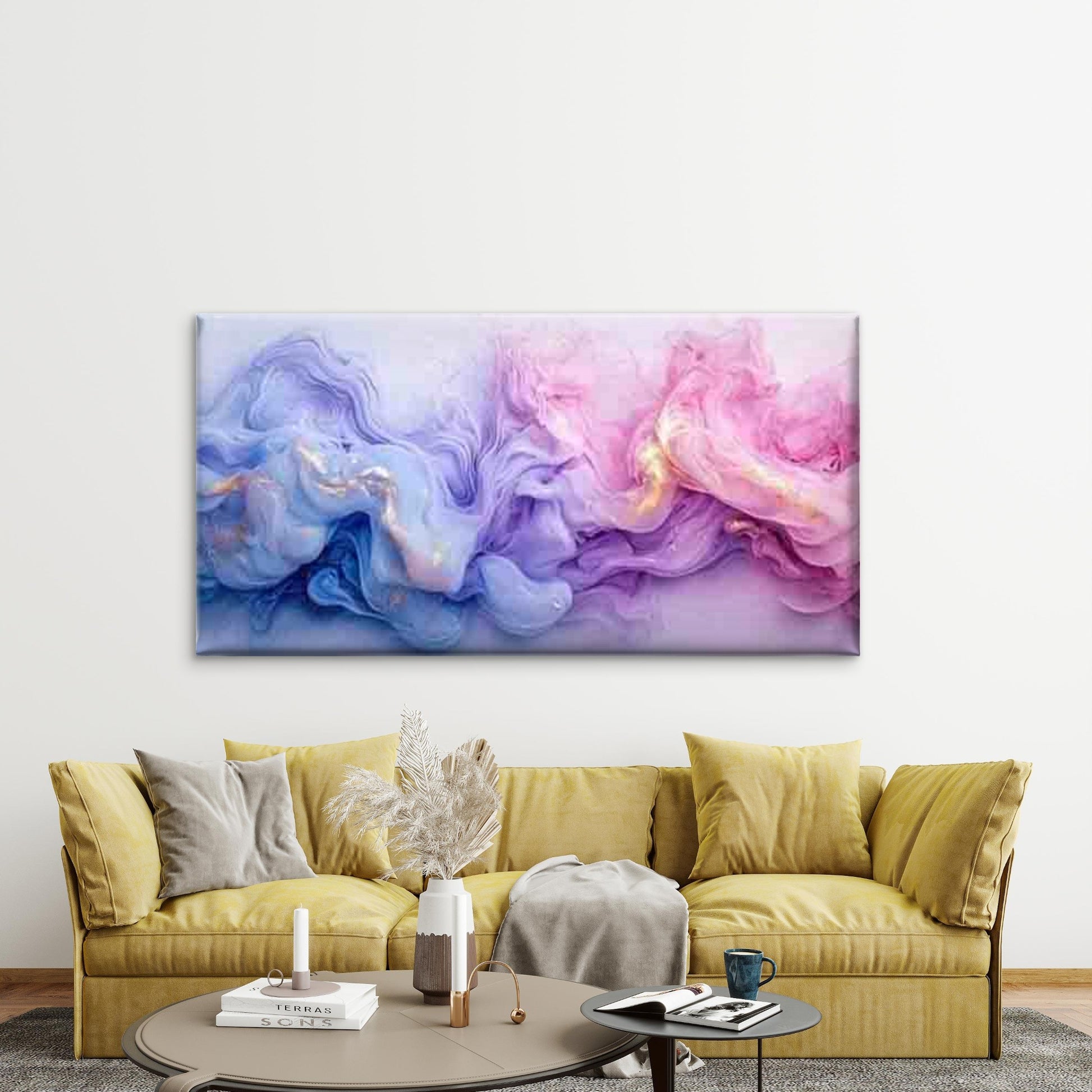 Pink Marble Effect Abstract Ink Wall Art Canvas Office Home Room Framed 120x60cm - Bella Home Decor