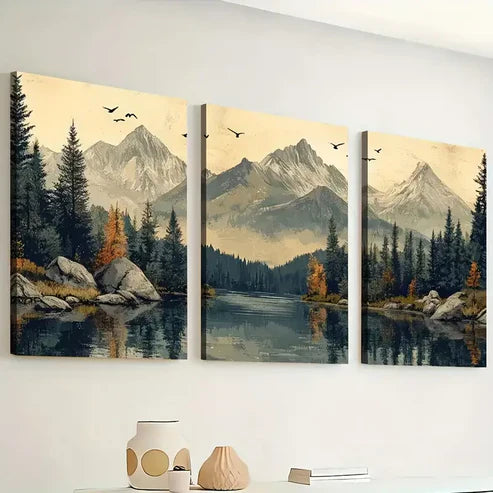 3pcs Ready to Hanging, Modern Wind Natural Forest Mountain Scenery Nature  Wall Art Set Canvas Unframed - High Quality Print 100% Australian Made Wall Canvas