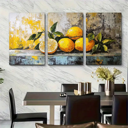 3pcs Vibrant Lemon And Orange Still Life Painting Metal Print Ready to Hang Art