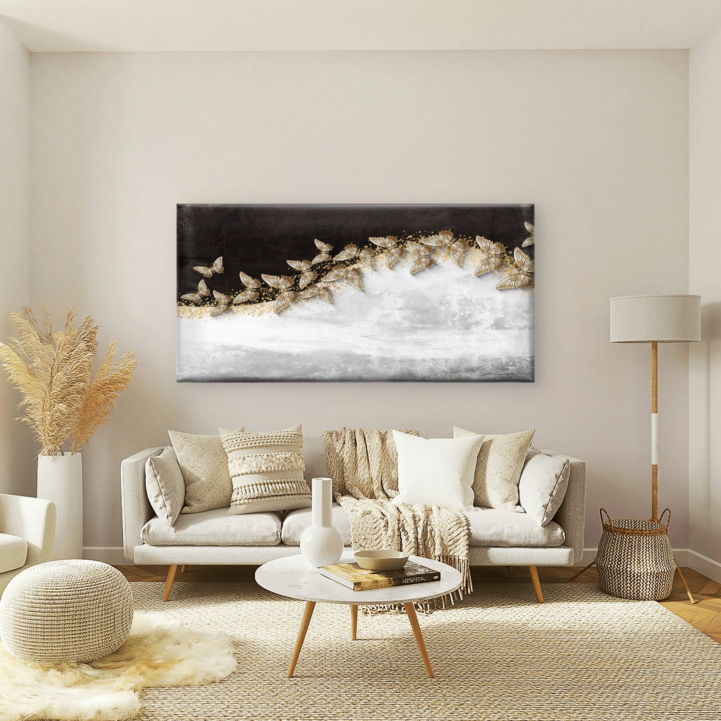 Luxury Golden Butterfly Wall Art Canvas Office Home Room Framed 120x60cm