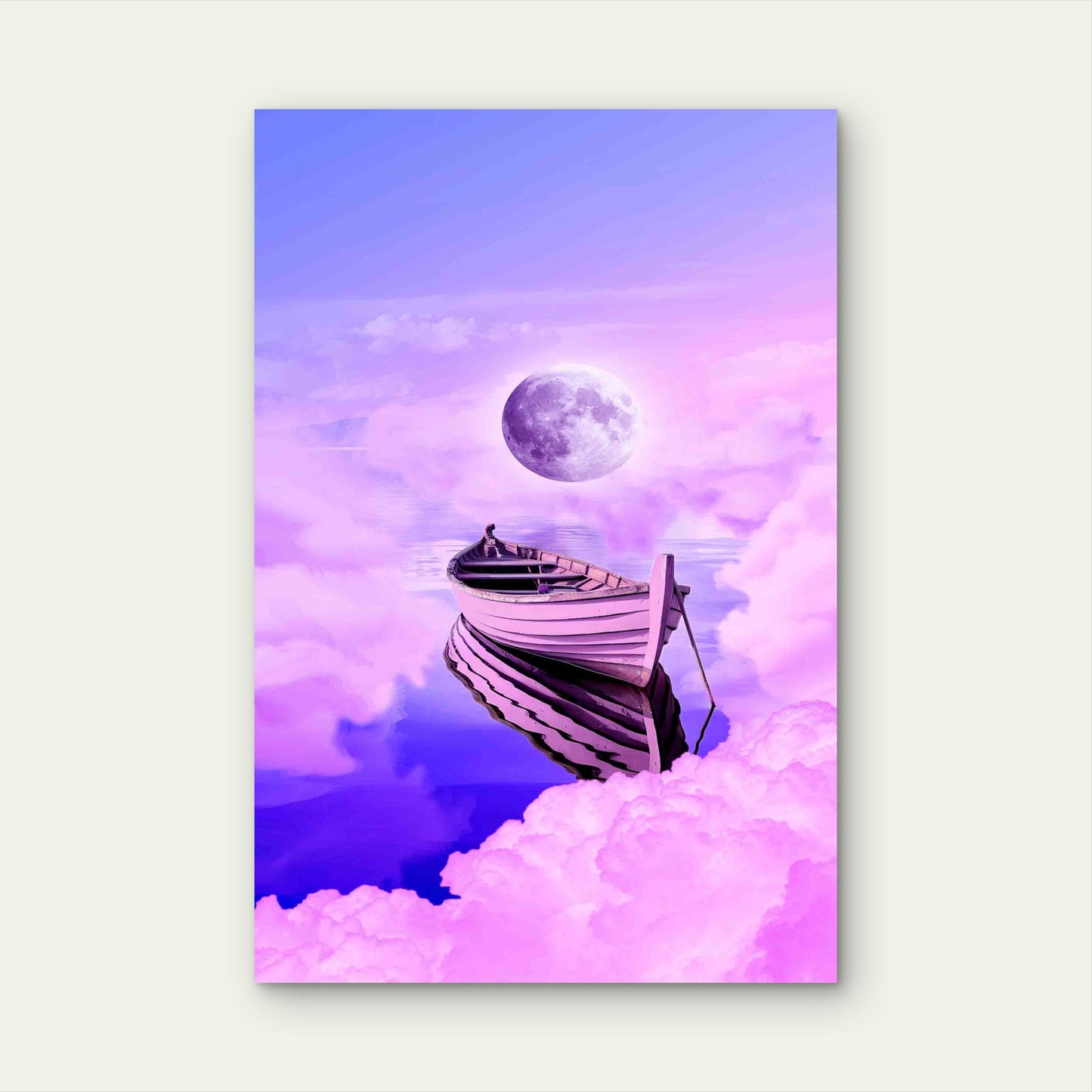 Boat on Calm Purple Water Metal Print Ready to Hang