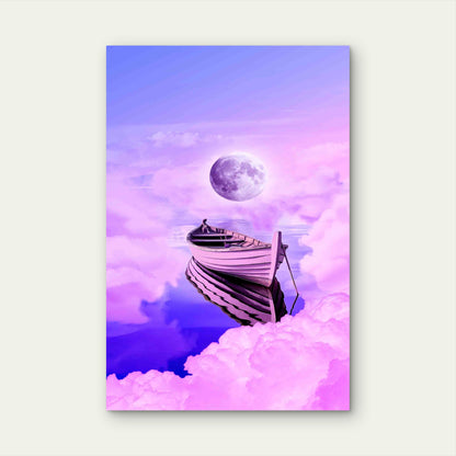 Boat on Calm Purple Water Metal Print Ready to Hang