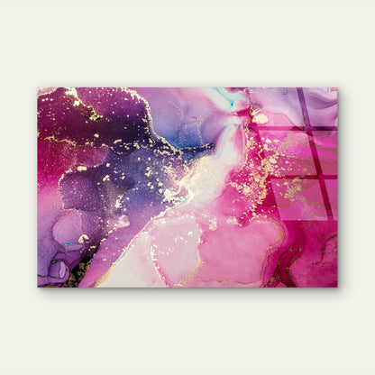 Purple Pink Gold Abstract Fluid Ink  Acrylic Glass Printing Wall Art Australian Made Quality