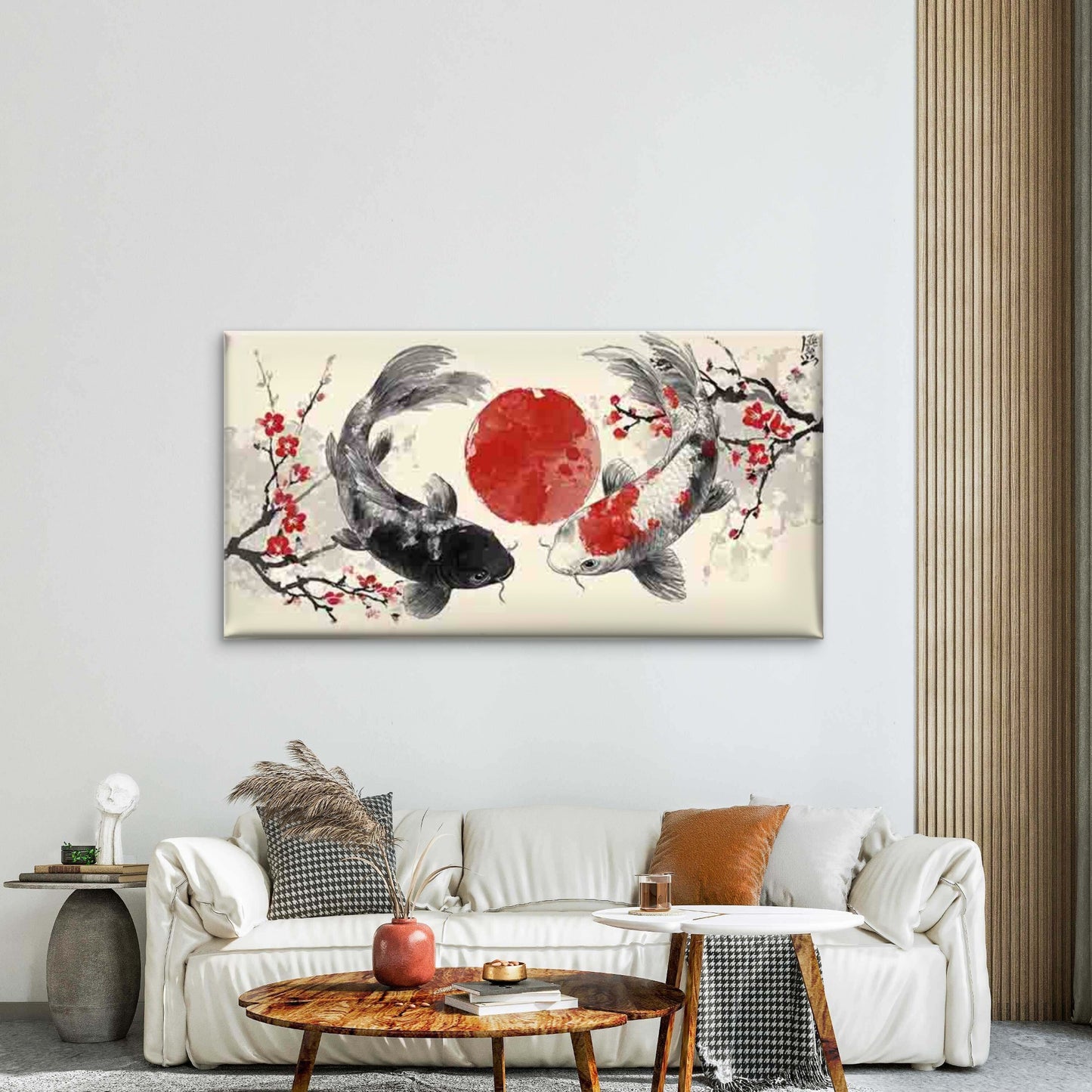 Japanese Koi Fish & Cherry Wall Art Canvas Office Home Room Framed 120x60cm