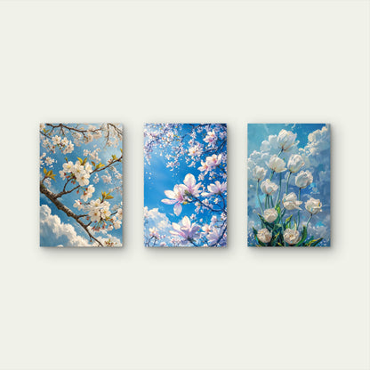 3pcs Blue Cherry Blossom Magnolia Tulip Flower   Wall Art Set Canvas Framed 40x60cm - High Quality Print 100% Australian Made Wall Canvas Ready to Hang