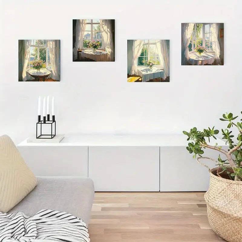 4pcs  Vibrant Floral & Landscape Deco  VFL Wall Art Canvas Framed