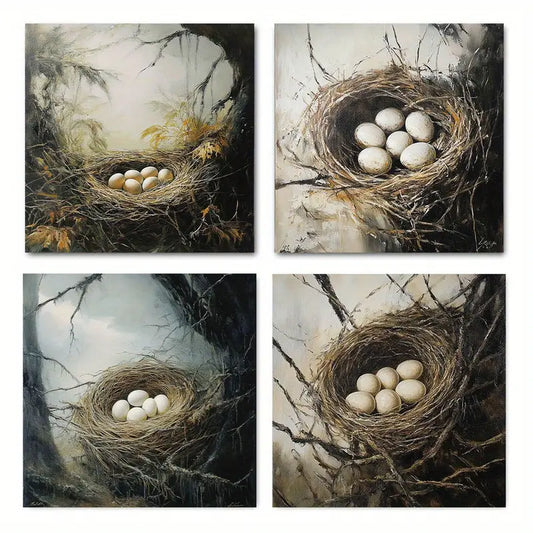 4pcs Baby Bird Nest Nature Scene,  Wall Art Canvas Framed (Copy)