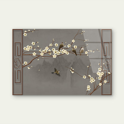 Traditional Zen Ink Plum Branches Acrylic Glass Printing Wall Art Australian Made Quality