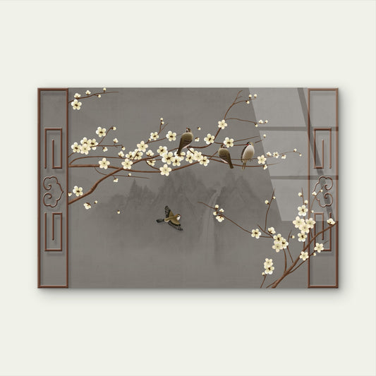 Traditional Zen Ink Plum Branches Acrylic Glass Printing Wall Art Australian Made Quality