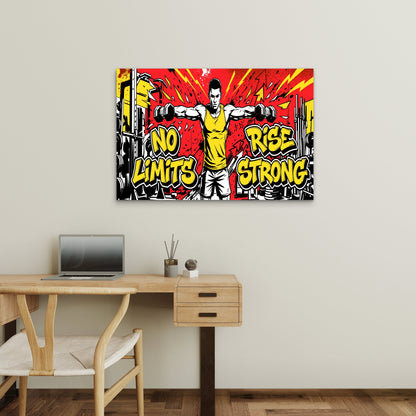 Gym Workout Dumbbell Lateral Raises No Limits Rise Strong Graffiti Red Yellow 5mm thick Plastic Poster Ready to Hang 90x60cm