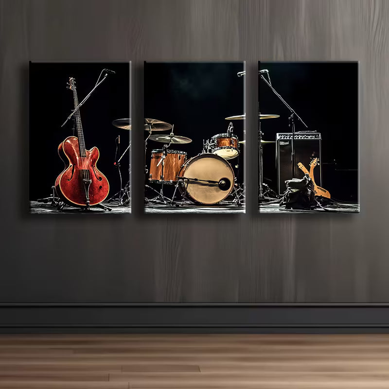 3pcs Band instrument Wall Art Set Canvas Framed 40x60cm - High Quality Print 100% Australian Made Wall Canvas Ready to Hang
