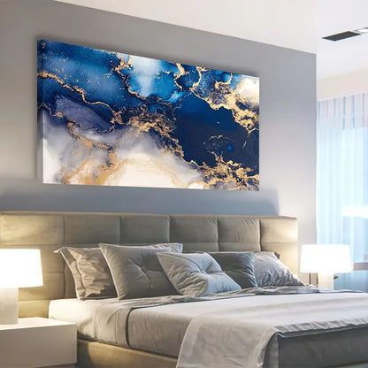 Abstract Blue Quasi-Golden Deep Blue Ocean Wall Art canvas office home room framed 120x60cm - Bella Home Decor