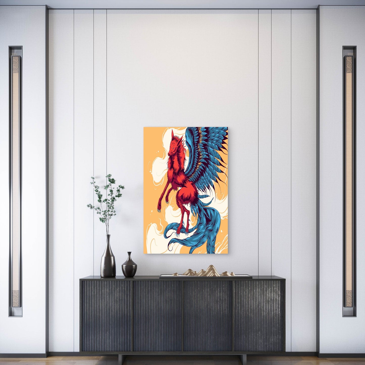 Phoenix Rising Red Blue Metal Print Ready to Hang
