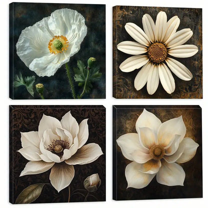 4pcs Large Flower Artwork    Neutral Floral  LF  Wall Art Canvas Framed