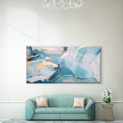 Blue Marble Gold Vein Wall Art Canvas Office Home Room Framed 120x60cm