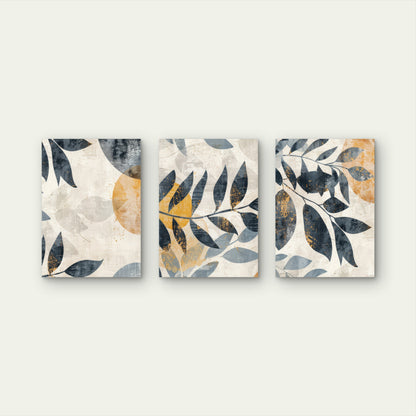 3pcs Abstract Ochre Navy Blue Eucalyptus  Wall Art Set Canvas Framed 40x60cm - High Quality Print 100% Australian Made Wall Canvas Ready to Hang