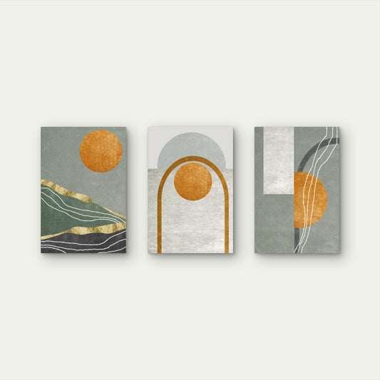 3pcs Green Orange Boho Abstract Modern Wall Art Set Canvas Framed 50x70cm - High Quality Print 100% Australian Made Wall Canvas Ready to Hang