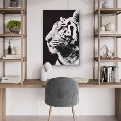 Black & White Photography-Style Tiger Head 60x90cm Metal Print Ready to Hang - Bella Home Decor