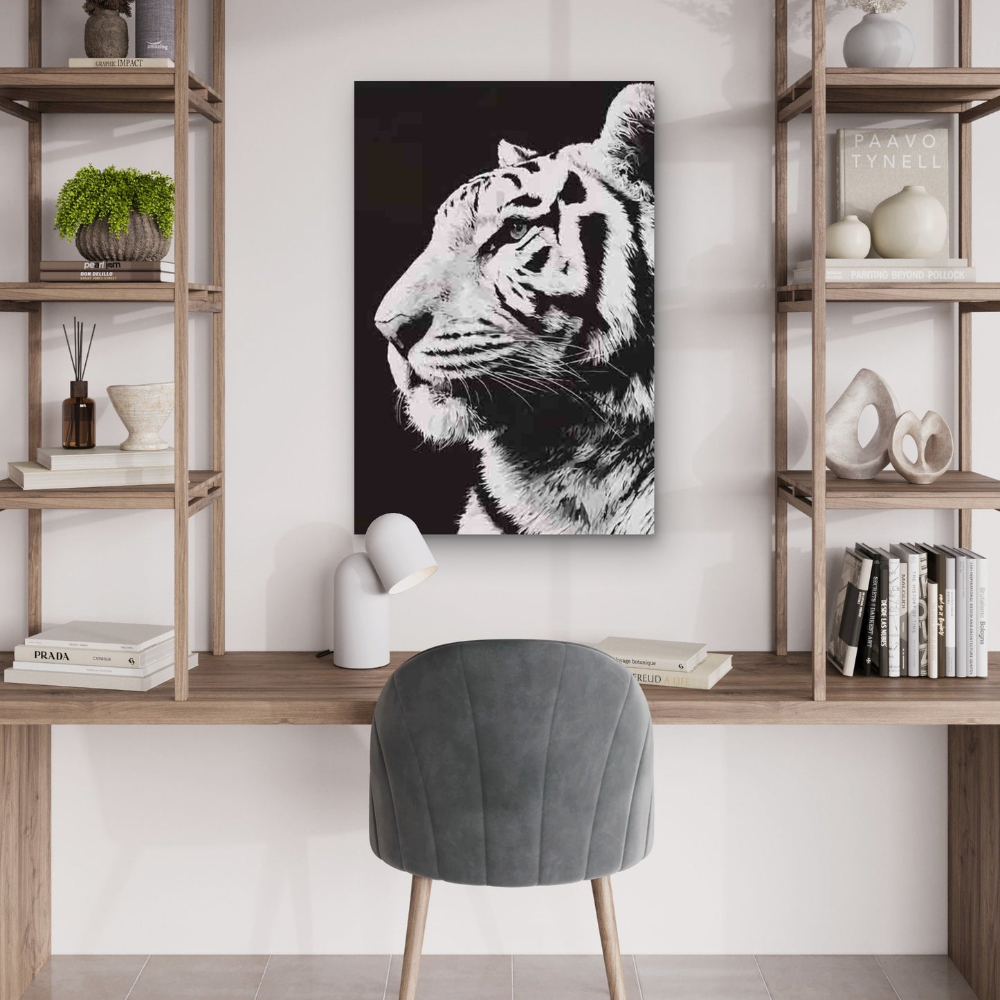 Black & White Photography-Style Tiger Head 40x60cm Metal Print Ready to Hang - Bella Home Decor