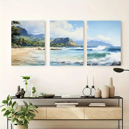 3pcs Tropical Hawaii Landscape Paintings Metal Print Ready to Hang Art