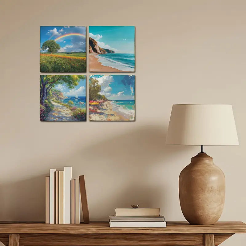 4pcs Rainbow With Beach Side Wall Art Canvas Framed - Bella Home Decor