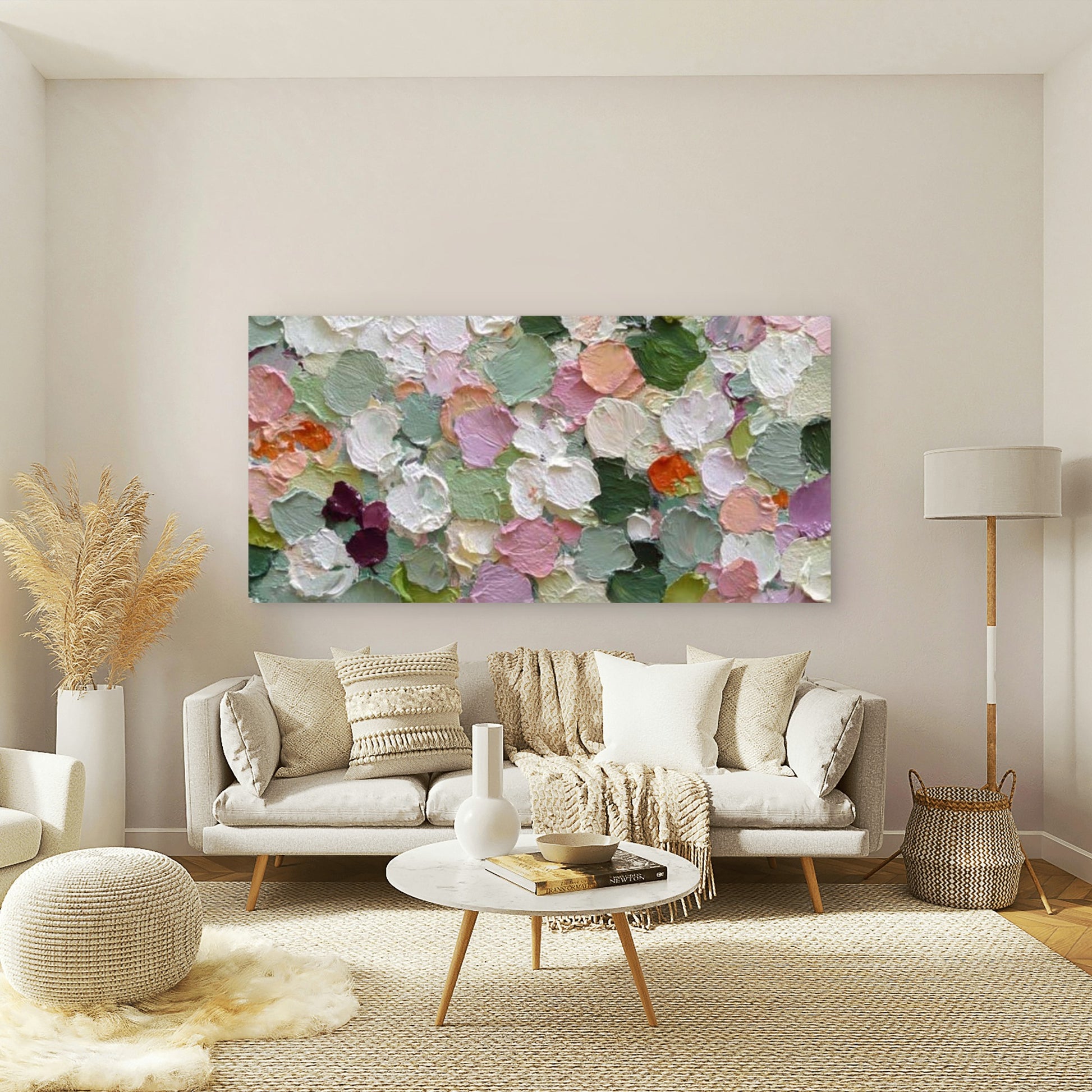 Soft Pastel Floral Abstract Wall Art Canvas Office Home Room Framed 120x60cm - Bella Home Decor