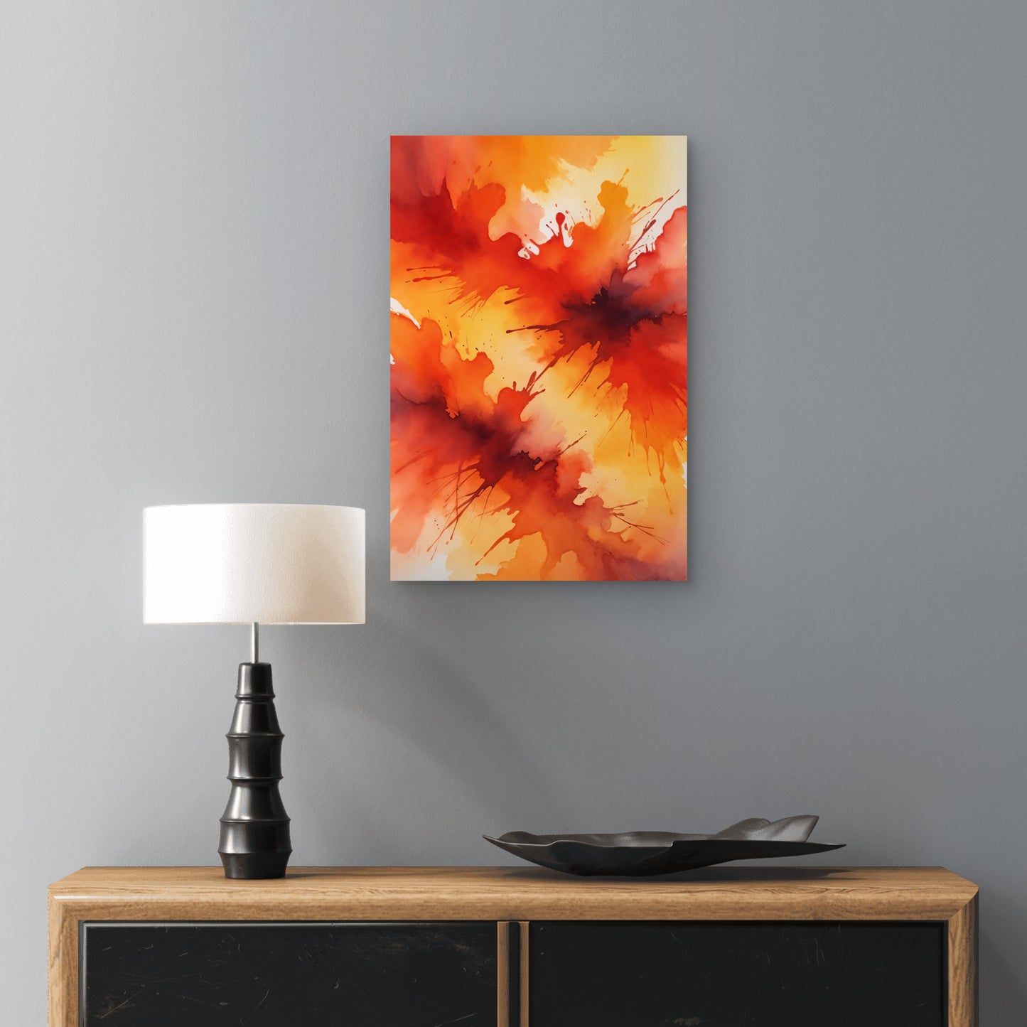 Abstract Digital Art with Red, Orange, and Yellow Watercolor 40x60cm Metal Print Ready to Hang
