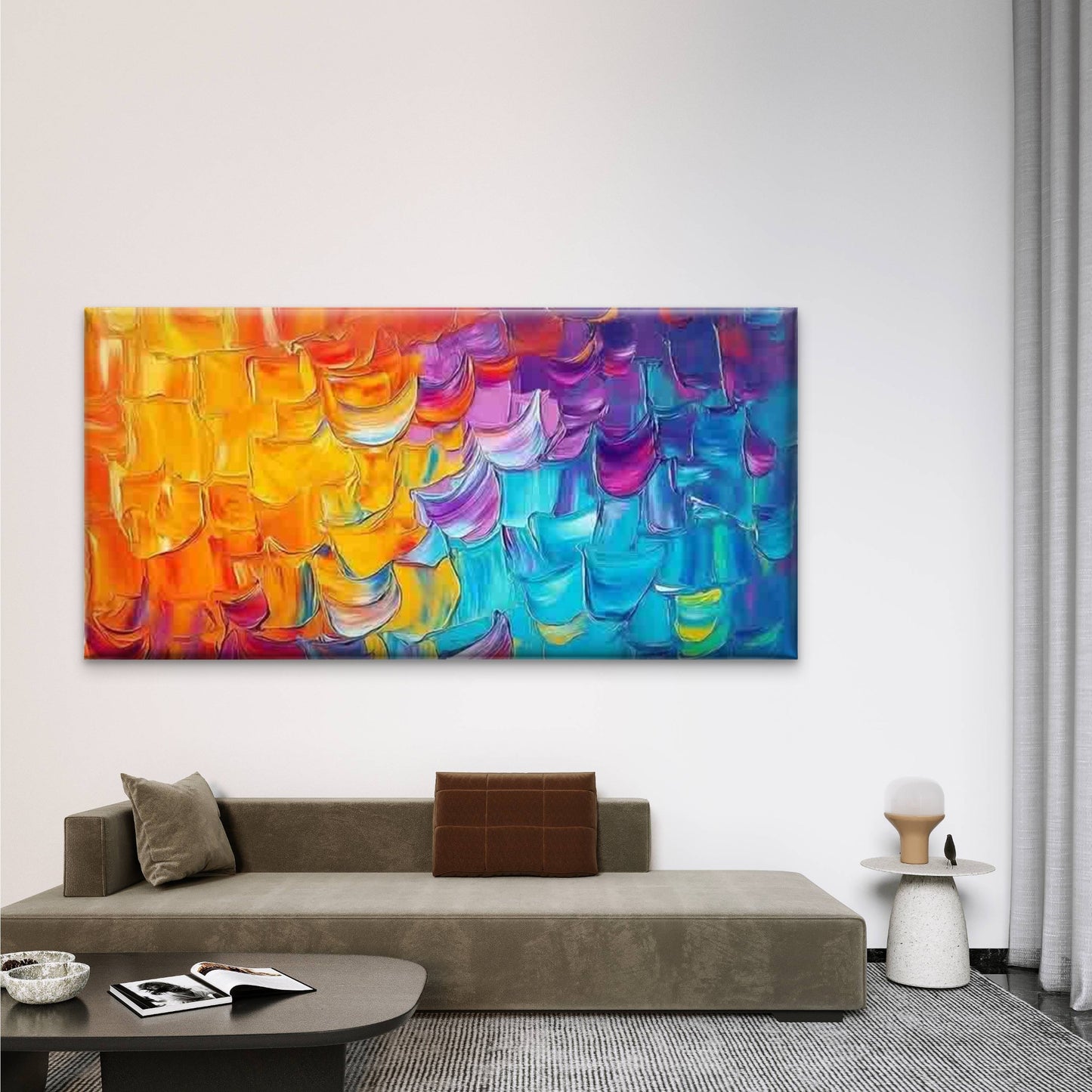 Vibrant Abstract Brushstroke Wall Art Canvas Office Home Room Framed 120x60cm