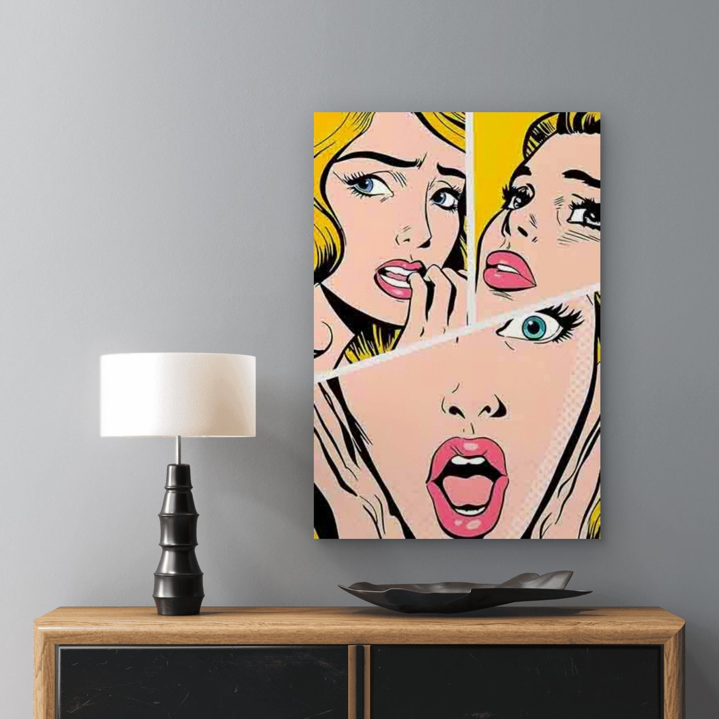 Pop Art Style Women'S Expression Collage 60x90cm Metal Print Ready to Hang - Bella Home Decor