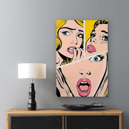 Pop Art Style Women'S Expression Collage 40x60cm Metal Print Ready to Hang - Bella Home Decor