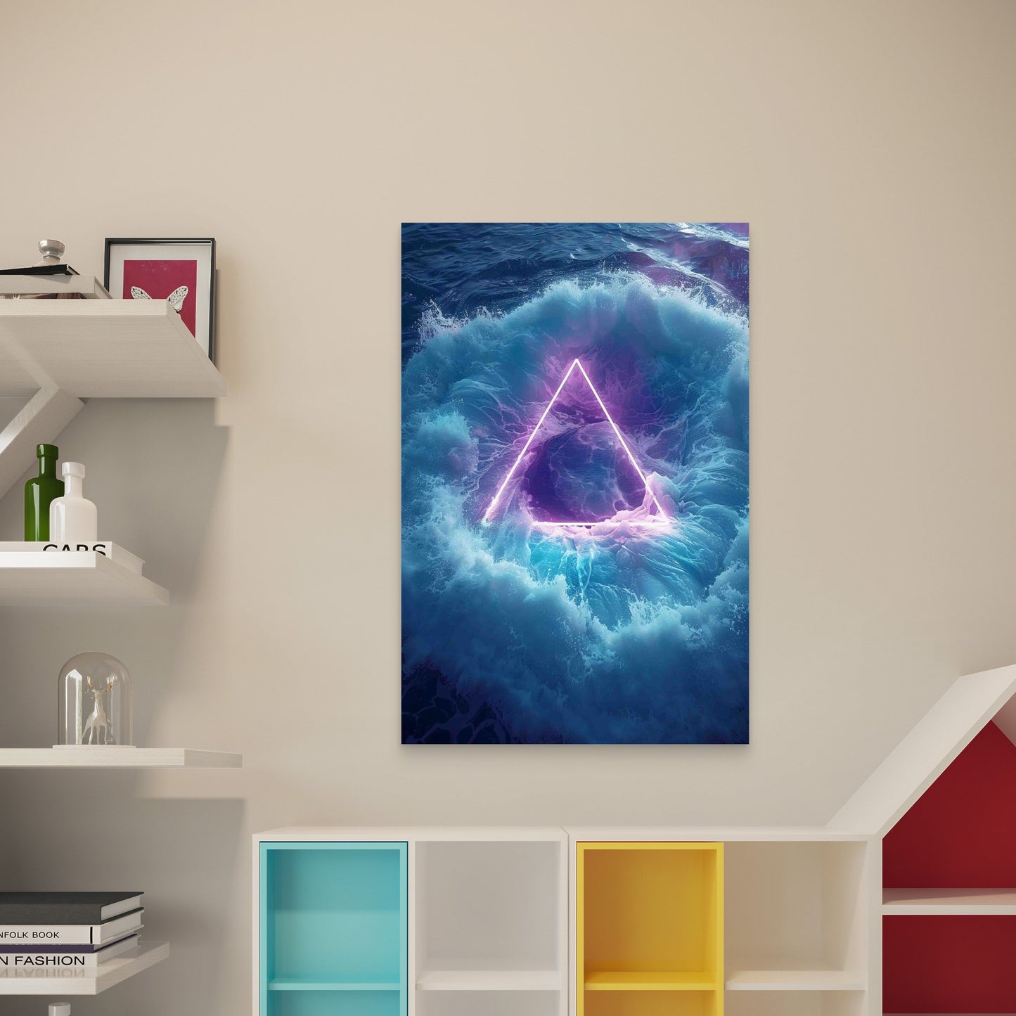 Bermuda Triangle With Mystical Neon Sign 40x60cm Metal Print Ready to Hang - Bella Home Decor