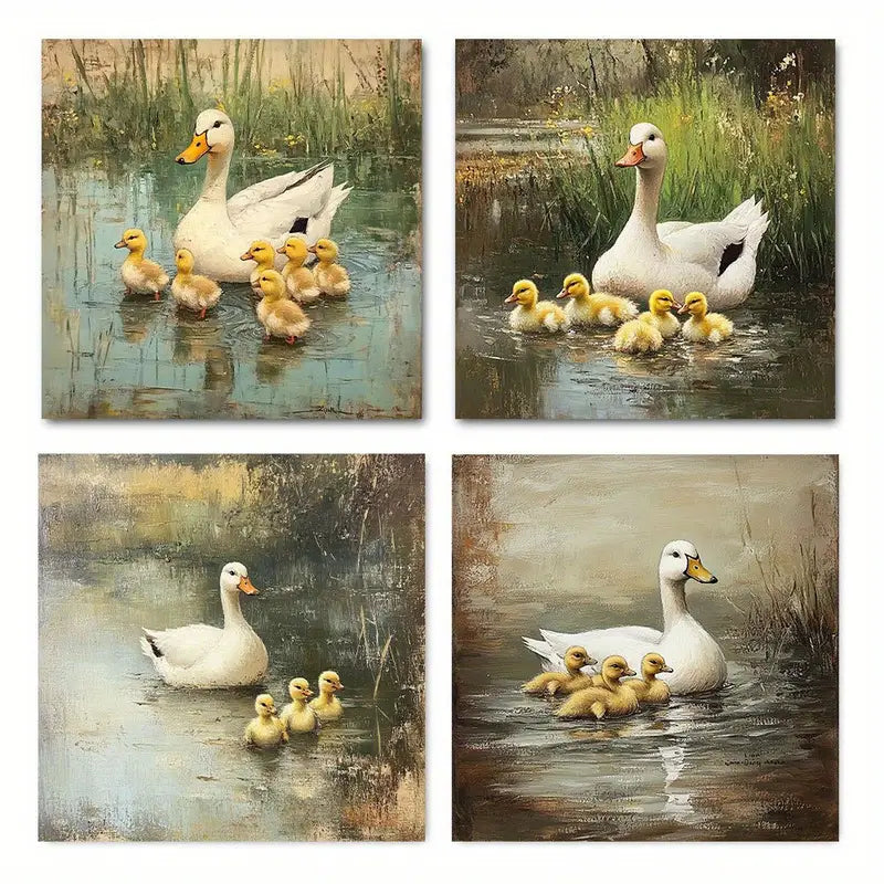 4pcs   Decor Duck Family Elegant  se   Wall Art Canvas Framed