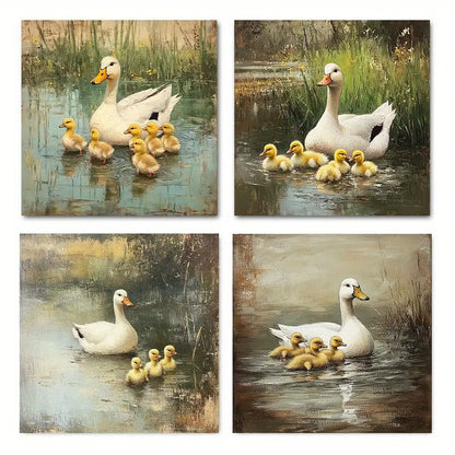 4pcs   Decor Duck Family Elegant  se   Wall Art Canvas Framed