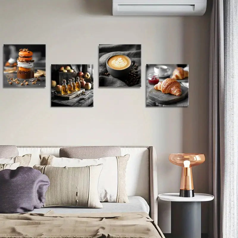 4pcs  Floral Pastry & Beverage Prints bp   Wall Art Canvas Framed